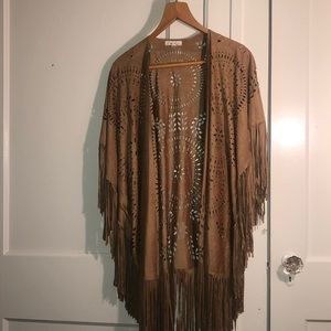 Brown Faux Suede Poncho-OS